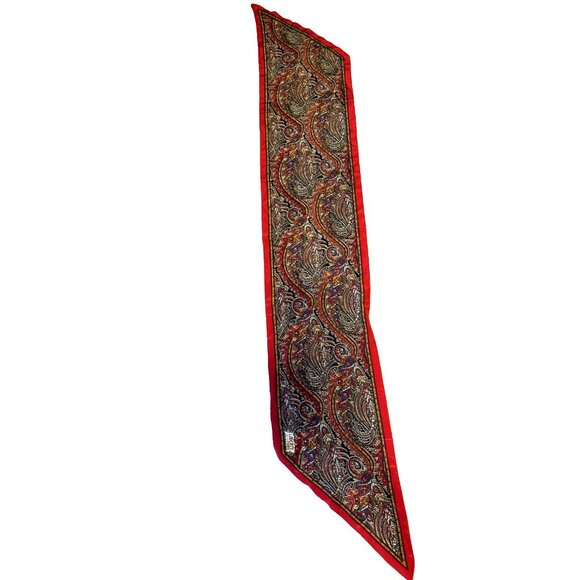 Liberty London Silk Twill Red Brown Cream Paisley Floral Scarf 68.5 x 11 - Picture 3 of 8